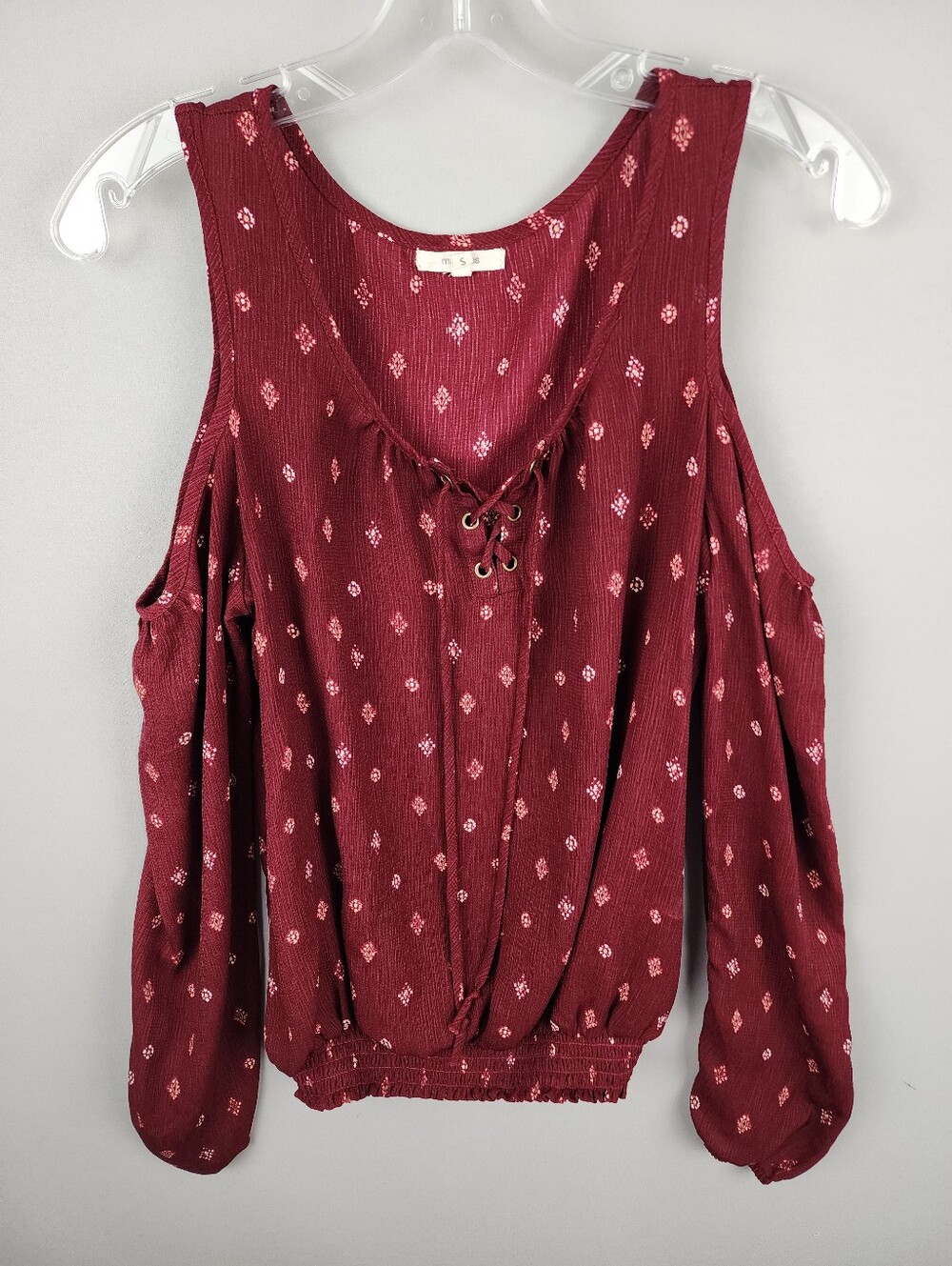 Maurices Red Cold-Shoulder Shirt Burgundy Boho Sz Small